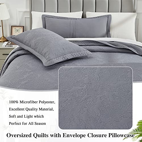Image of ENJOHOS Oversized King Bedspreads 128x120, California King Quilt Sets, Extra Wide Large King Size Quilts for Bed, Lightweight Reversible Microfiber 3Pieces Cal King Dark Grey Quilt