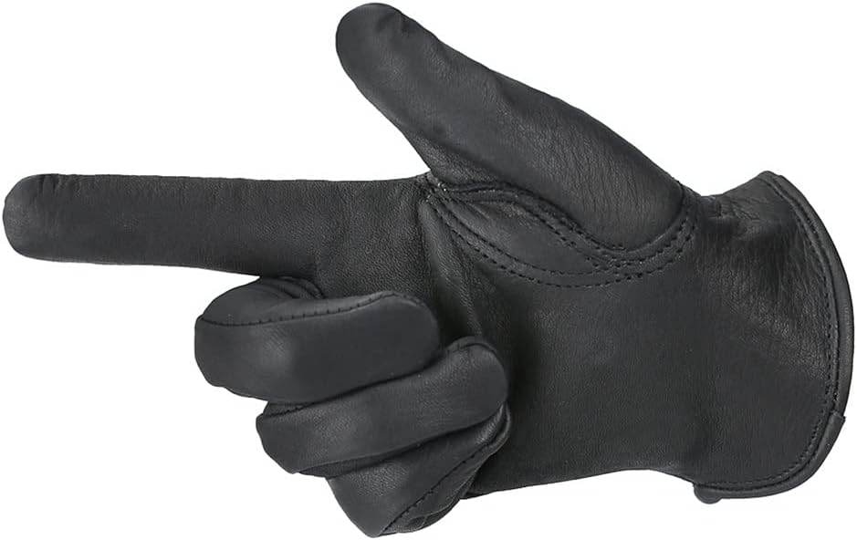 Black Working Gloves Leather Drivers Motorcycle Cowhide Safety Works Glove No Lining