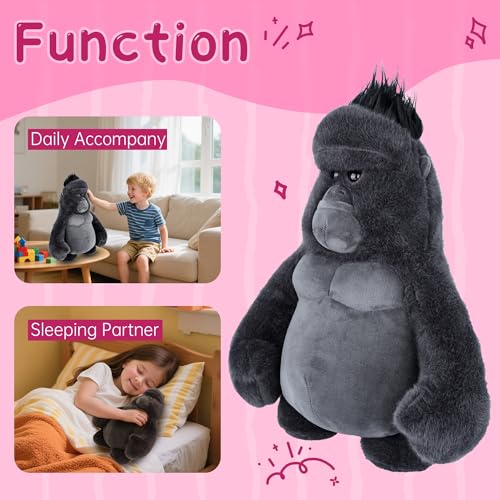 Image of Stuffed Animal Gorilla, Monkey Plush Toys for Boys Kids Womens, 15 Inches Soft Hugging Gorilla Stuffed Animals Gifts Adorable Companion for Birthday Christmas Easter Halloween Room Decoration Black