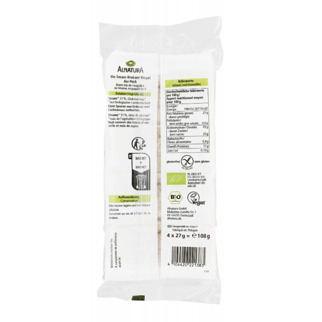 Mit Pufai Grocery, Hafer Riegel Kakao Ein Vollkorn-Hafer-Müsliriegel 60 Gramm x 12 Stück + Sesam Krokant Riegel x 2 STÜCK