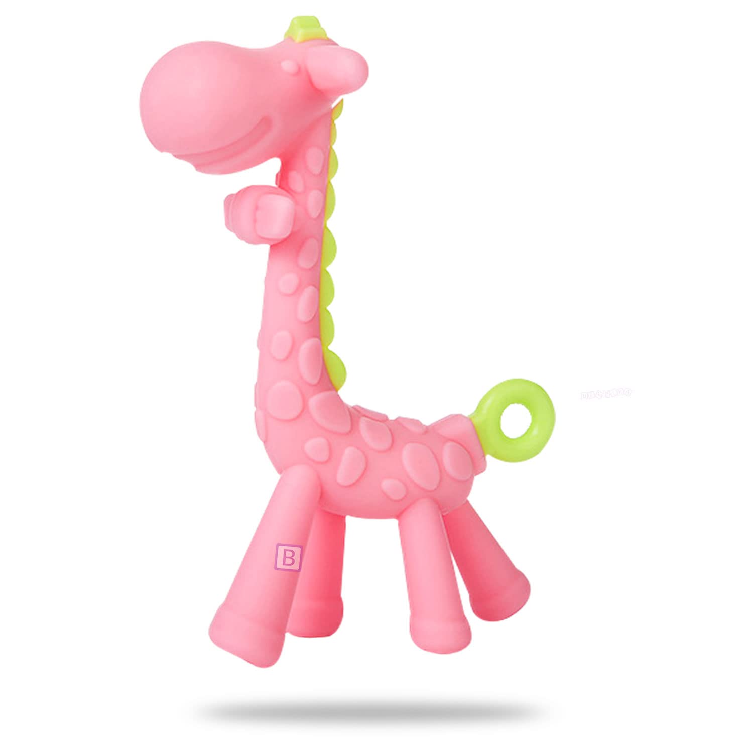 Bembika Baby Teether Toys Giraffe Shape, Baby Teether Silicone, Baby Teether Keys, Baby Teether Toothbrush (Pink Color).-image-45