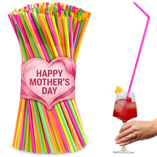 200 Pcs Extra Long Straws Disposable 17.1"–19.5", 0.32" Diameter – Flexible Plastic Super Long Straws, Stretchable & Bendable for Large Cups | Bright Colors for Iced Coffee, Cocktails, Pool Party, BBQ