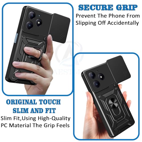 Image of AESTMO Tough Armor Realme C63 / Narzo N63 Bumper Back Case Cover | Ring Holder & Sliding Camera Shield Cover | 360 Degree Protection Back Case Cover for Realme C63 / Narzo N63 (Black)