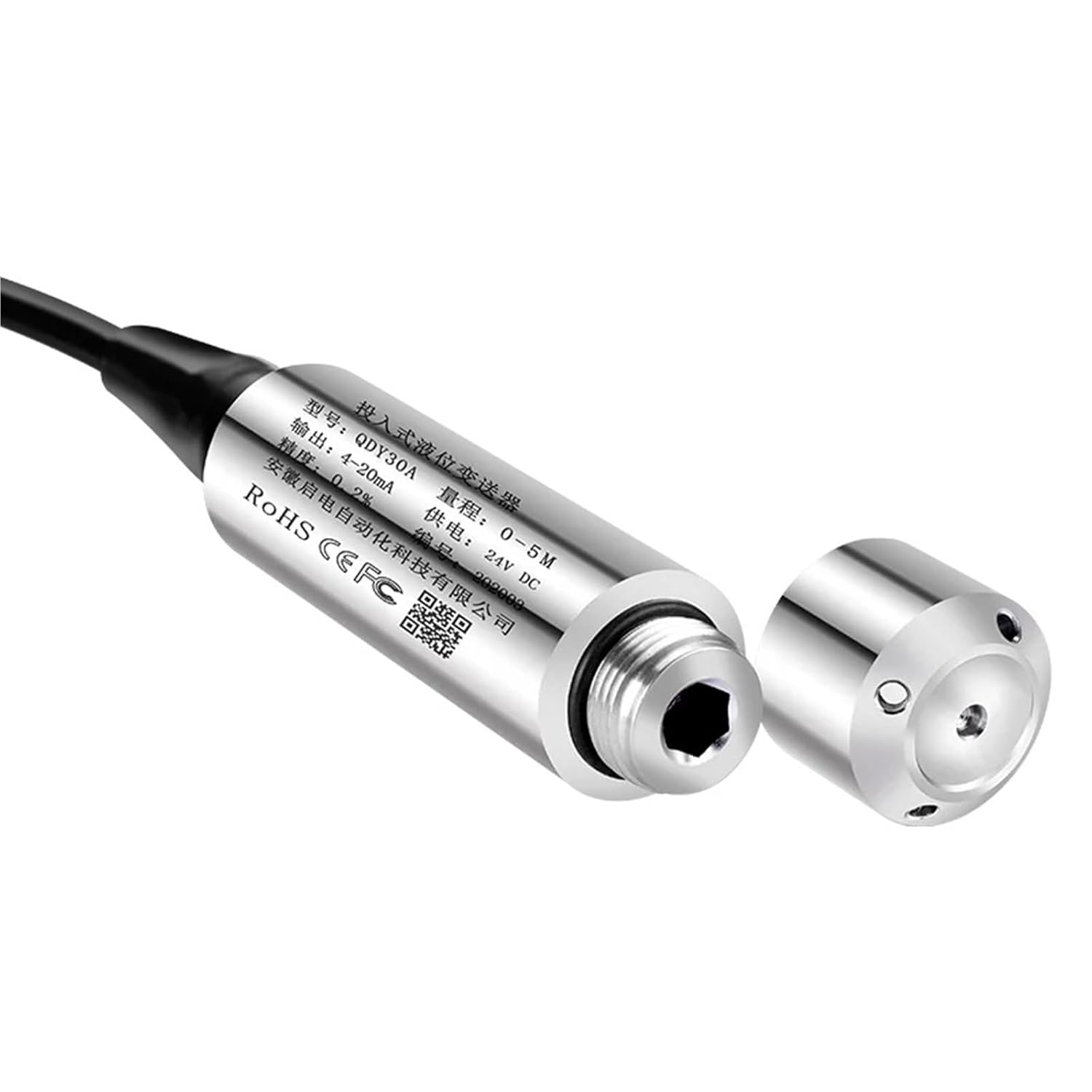 Smart Water Level Sensor for Tank Deep Well DC12V 24V to Liquid Transmitter 4-20mA 0-10V RS485 Float Switch 1Pcs(5m Range 5m Cable,4-20mA Output)