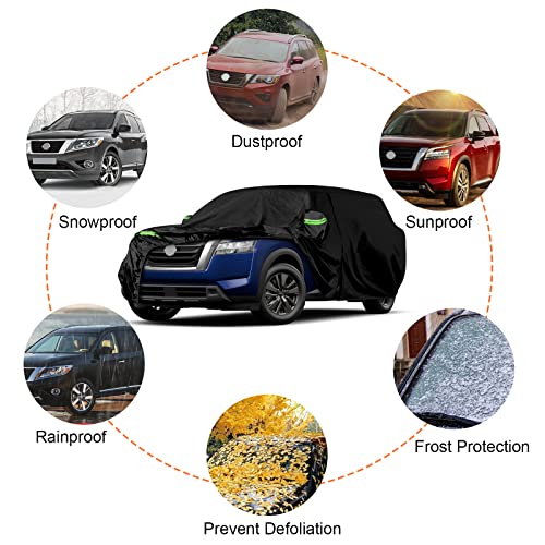 Image of Waterproof Car Covers Replace for 2012-2025 Nissan Pathfinder, 6 Layers All Weather Custom-fit Car Cover with Zipper Door & Windproof Bands for Snow Rain Dust Hail Protection (Pathfinder)