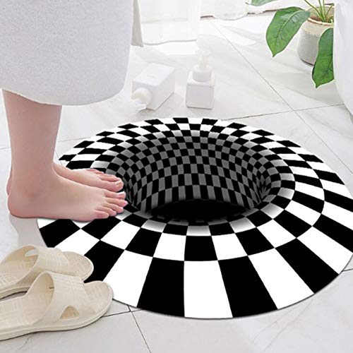 Tapis 3D vortex rond noir et blanc 80cm antidérapant - 6