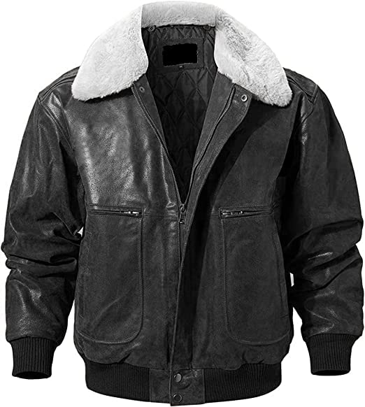 Men's G1 Flying Aviator Pilot Multiple Patches Bomber Leather Jacket With Removable Fur Collar for men.