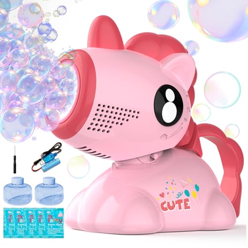 Unicorn Bubble Machine for Kids, Automatic Blower with LED Lights...