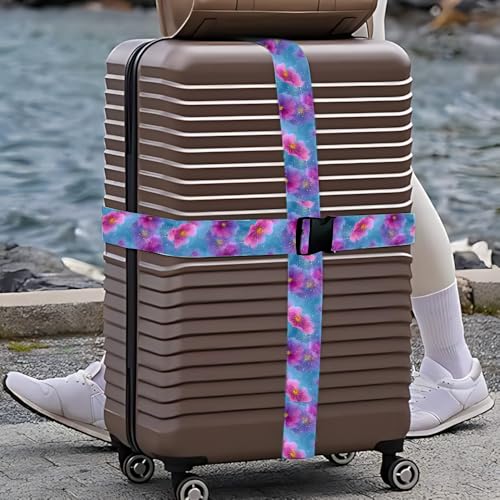 Image of 2 Pack Luggage Straps for Suitcases, Adjustable Travel Belt with Buckle, 2 inch Wide Heavy Duty Suitcase Straps for Summer Vacation, Dreamy Galaxy Floral Pattern, Travel Essentials, Purple /Multi
