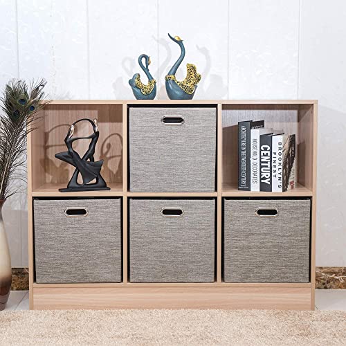 Posprica 3X Thicker Fabric Storage Cubes 13 inch Collapsible Storage Bins for Organization, Cubby Storage Baskets for Organizing Shelf Cabinet Bookcase Boxes, Set of 4, Coffee