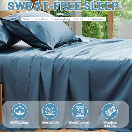 Image of Extra Deep Pocket California King Sheets 18-24 Inch 100% Egyptian Cotton 1000 Thread Count Sateen Weave Soft Breathable 4 Pieces(Cal King,Dusty Blue)