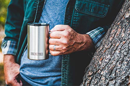 Stainless Steel Vacuum Insulated Mugs: 20 oz Large Double Wall Coffee Mug, Set of 2 with Lid and Handle, Camping Mug that Keeps Coffee Hot, Beer Mug that Keeps Beer Cold (Stainless Steel)