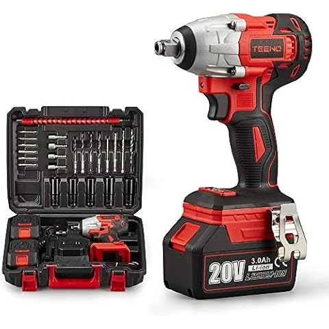 20V Brushless Lithium-Ion Impact Wrench TEENO 3.0Ah Batteries, Charger, 3pcs Sockets, 1/2 Inch, 320NM (Two Batteries) (Two Batteries) Cover