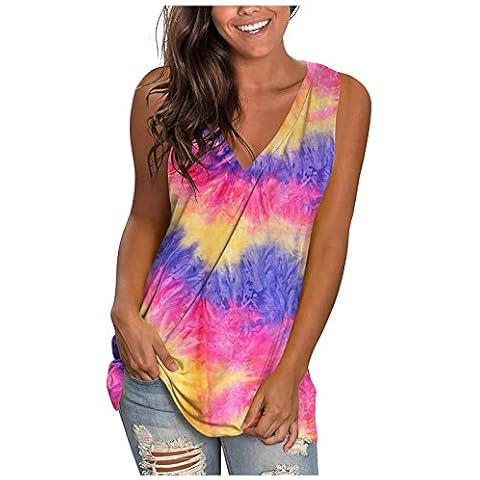 YSLMNOR Tie dye Tank Tops for Womens Sleeveless V-Neck Vest Fashion Printed Shirts Summer Casual Tee Purple Cover