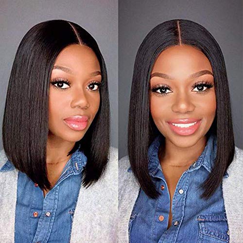Short Synthetic Straight Hair Bob Wig Middle Part Bob Wigs Shoulder Length Black Fashion Bob Wigs for Women Cosplay Wig Natural Looking(#1B)…