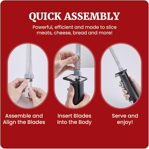 Image of Elite Gourmet Electric Knife Set for Carving Meats, Bread & More. Pressure-activated On /Off Switch, Safety Lock, 2 Serrated Stainless-Steel Blade Sets, Storage Case, Carving /Serving Fork, Black