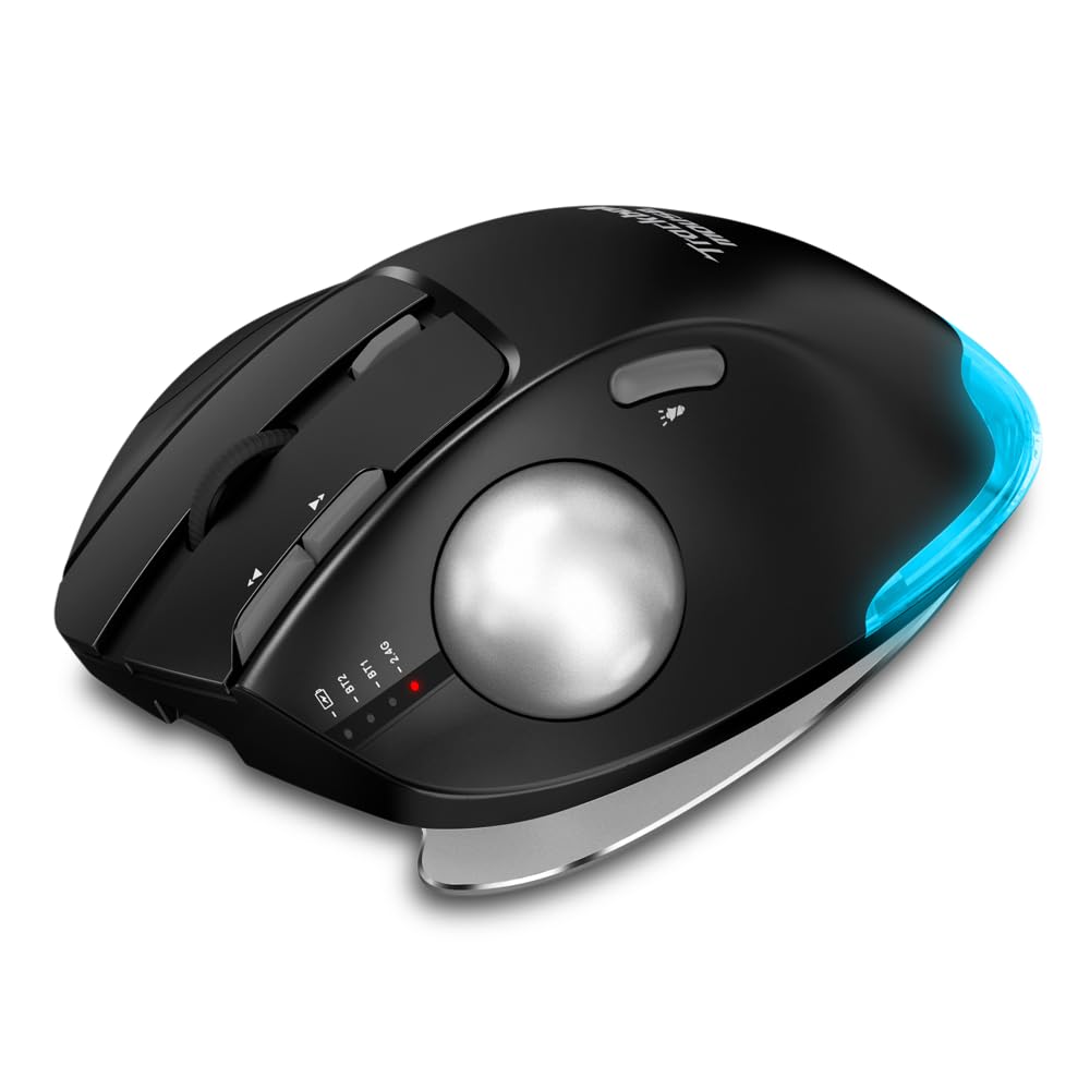 zelotes Souris Trackball sans Fil,Souris Bluetooth Rechargeable,3 Modes(BT5.0/3.0+2.4G),4800DPI,8 Boutons,Conception Ergonomique Optique Wireless Mouse pour PC,Pad,Tablets