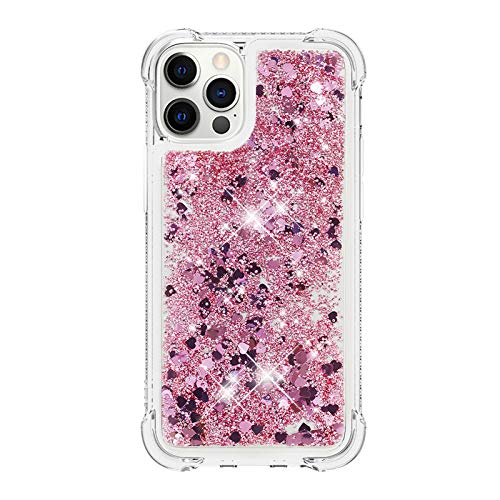 Coque transparente iPhone 12 Pro Max silicone finitions paillettes or rose