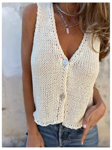 MakeMeChic Women's Sweater Vest Button Down Shirt V Neck Sleeveless Knitwear4