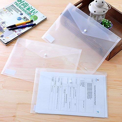 Image of Mgr Clear Envelope Folder and Thick Storage Bags with Snap Button Organizer for Documents and Business Cards - Pack of 12