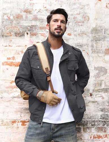 Image of TACVASEN Men's Lightweight Military Cotton Jacket Casual Windbreaker Coat | with zipper and hidden snap,stand collar,multi pockets,tactical m65 field cargo outerwear for winter & fall,utility windproof