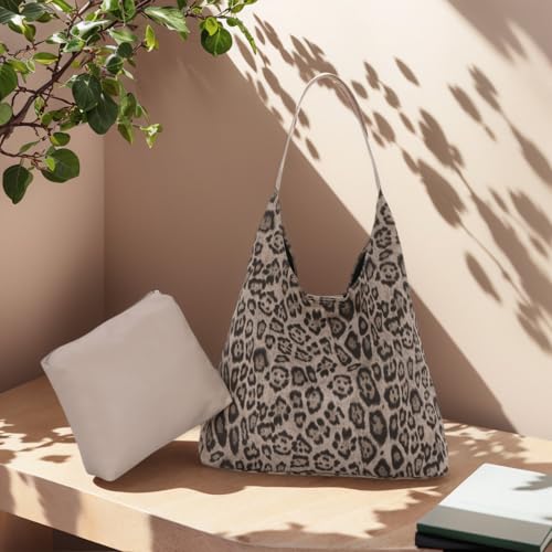 Oweisong Leopard Tote Bag for Women Suede Leather Cheetah Print Hobo Shoulder Bag Large Vintage Satchel Handbag4