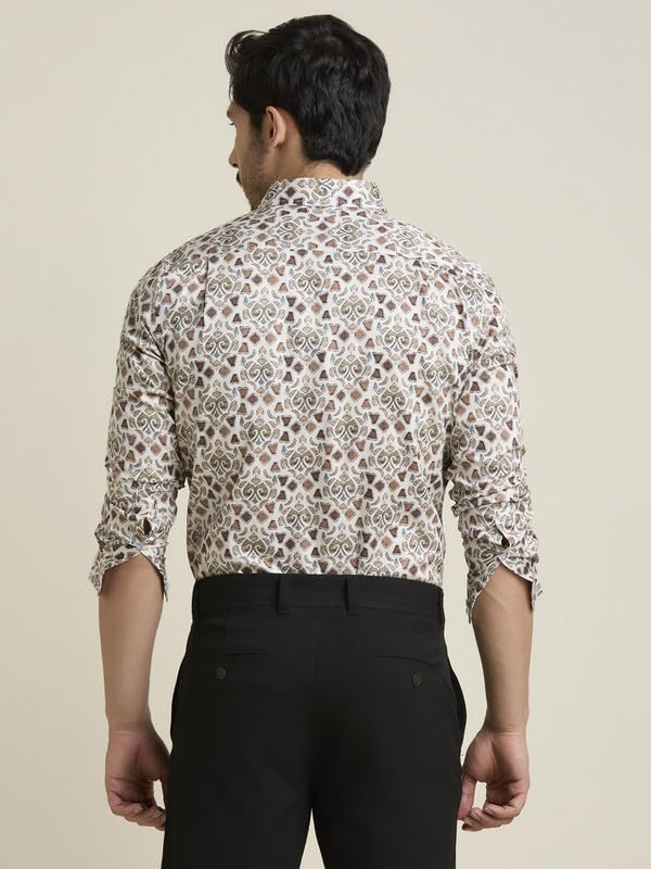 Image of MARK & ALBERT Men's Printed Full Sleeves Regular Fit Shirt Blue | 100% Cotton Stretchable Fabric