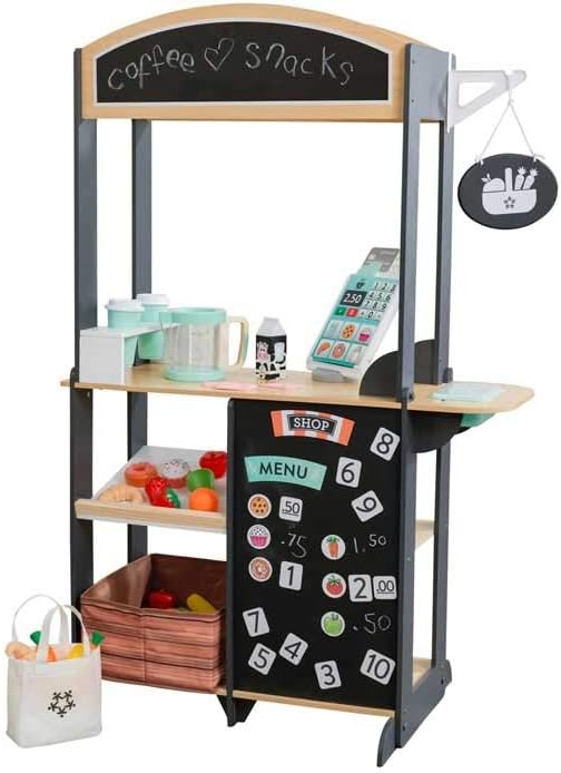 KidKraft Lets Pretend Shopkeeper Stand with 60 Piece Accessory Set