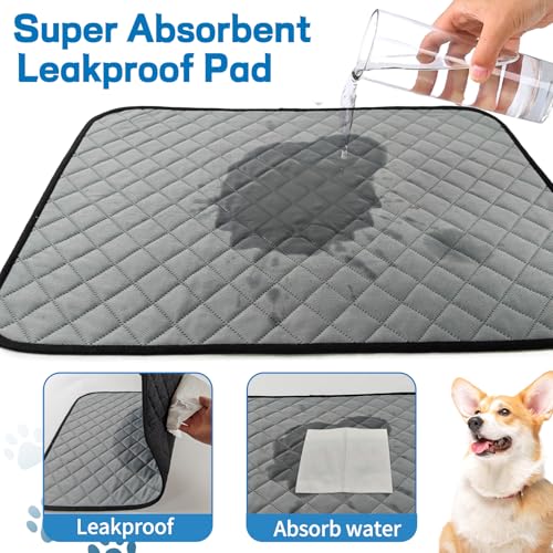 Image of Washable Pee Pads for Dogs (2 Pack) - Large, Waterproof Reusable Puppy Training Pads for Crate, Bed, Travel, Incontinence, Dog Potty Mat for Puppies (Grey) (27.5 inchX39 inch)