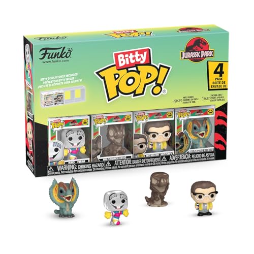 Funko Bitty POP! 4 Pack: Jurassic Park - Mr DNA, Dilophosaurus (Fossil), Dennis Nedry, Dilophosaurus - 1 in 6 chance of receiving the rare Chase variant - Styles may vary - 0,9 pollici (2,2 cm)