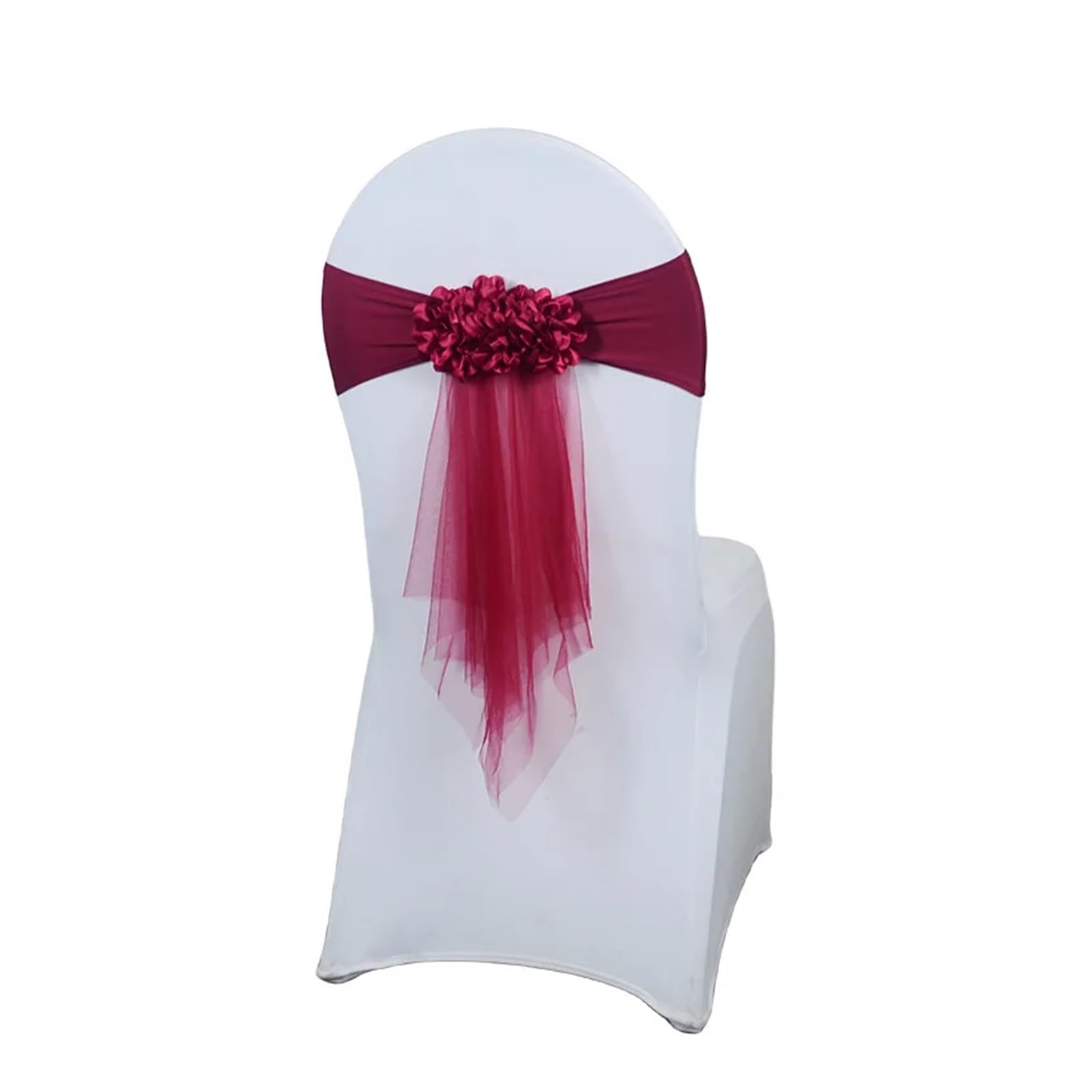Noeud de chaise mariage élastique beige avec cravate gaze fleur pour fête x20