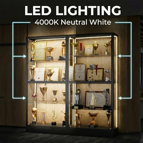 Qxdt 65" H Glass Display Case with Lights,4-Tier Tempered Glass Curio Display Cabinet with 3 Adjustable Shelves,Metal & Glass Case for Display with Lock,Lighted Display Cases for Collectibles,Black - Image 5