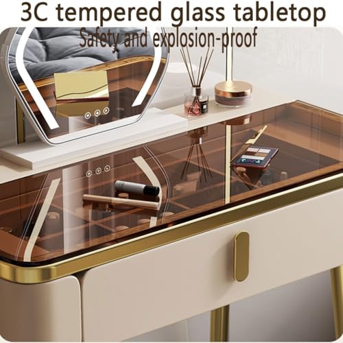 Tocador blanco con luz LED regulable para organizar cosméticos y maquillarse sin sombras 4