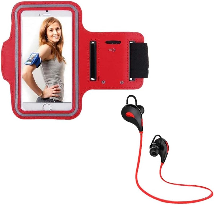 Sports Kit for iPhone 11 Pro Max Smartphone Headphones Bluetooth Sport + Armband Running T7 (Red)