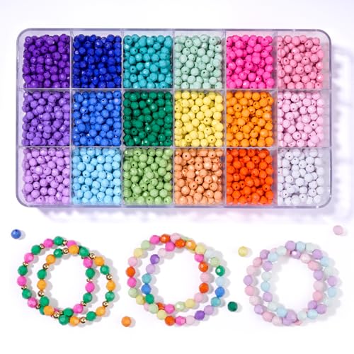 Image of 2600+pcs Faceted Beads Kit 18 Color Rainbow Opaque Plastic Beads Multicolor Loose Spacer Pony Beads Bulk Elastic String for Bracelets Necklaces Key Chains DIY Craft Jewelry Making