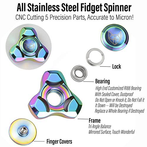 Image of FREELOVE Premium Metal Fidget Spinner for Adults, Stainless Steel Heavy Silent Spinner with Precision Bearing, Small Office Desk Toy & EDC for Stress Relief Focus ADHD, Rainbow
