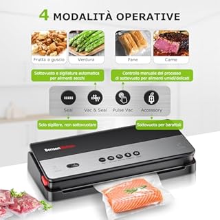 Bonsenkitchen Macchina per sottovuoto per alimenti secchi e umidi con cutter integrato, contiene 1 rotolo di sacchetti di pellicola, 5 sacchetti sottovuoto pretagliati