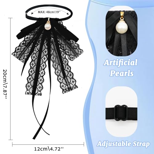 Image of LJBFNN Womens Bow Tie, Black Ribbon Bow Tie for Women, Clip on Adjustable Rhinestone Bowtie for School Uniforms Wedding