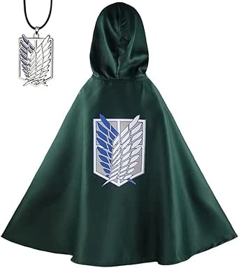 Angelaicos Mens Cosplay Robe Green Cape with Necklace