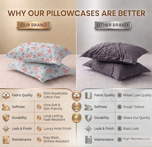 Image of VAS COLLECTIONS Cotton Pillow Cover Set of 2 (17x27 Inches) | Ultra Soft Breathable Pillow Cases for Bed | Skin Friendly, Fade Resistant & Comfortable Pillow Covers for Bedroom Decor (Light Pink)