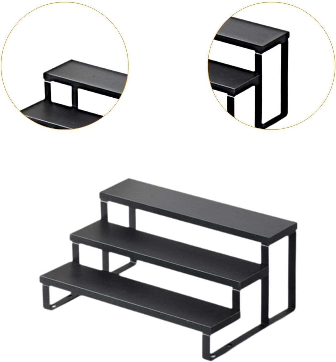 Wood Display Stand Jewelry Organizer Wooden Ladder Simple Windowsill Plant Stand Shelf Toys Storage Shelf for Office Decor, Black