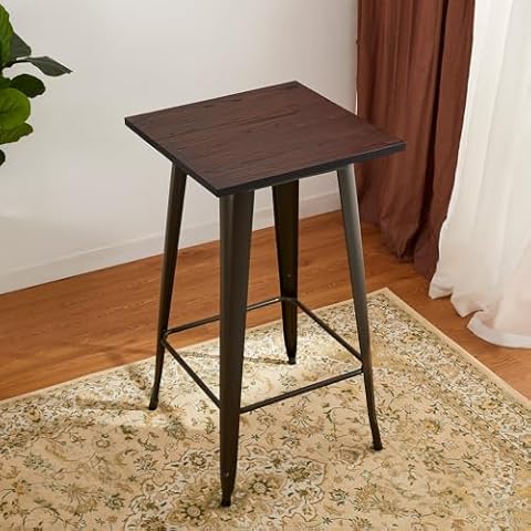 glitzhome Metal Bar Table with Wooden Top Cover