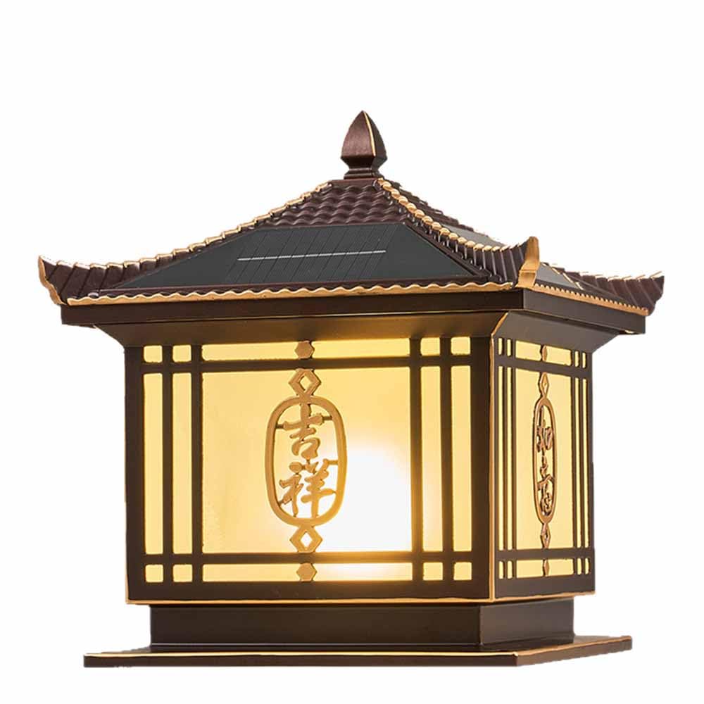 KNBVFHG Outdoor Solar Pillar Lights Villa Courtyard Gates Column Lamp Chinese Style Aluminum Pole Lights Fixture with Glass Panel IP54 Waterproof Post Head Lamp for Garden, Patio, Driveway Lighting