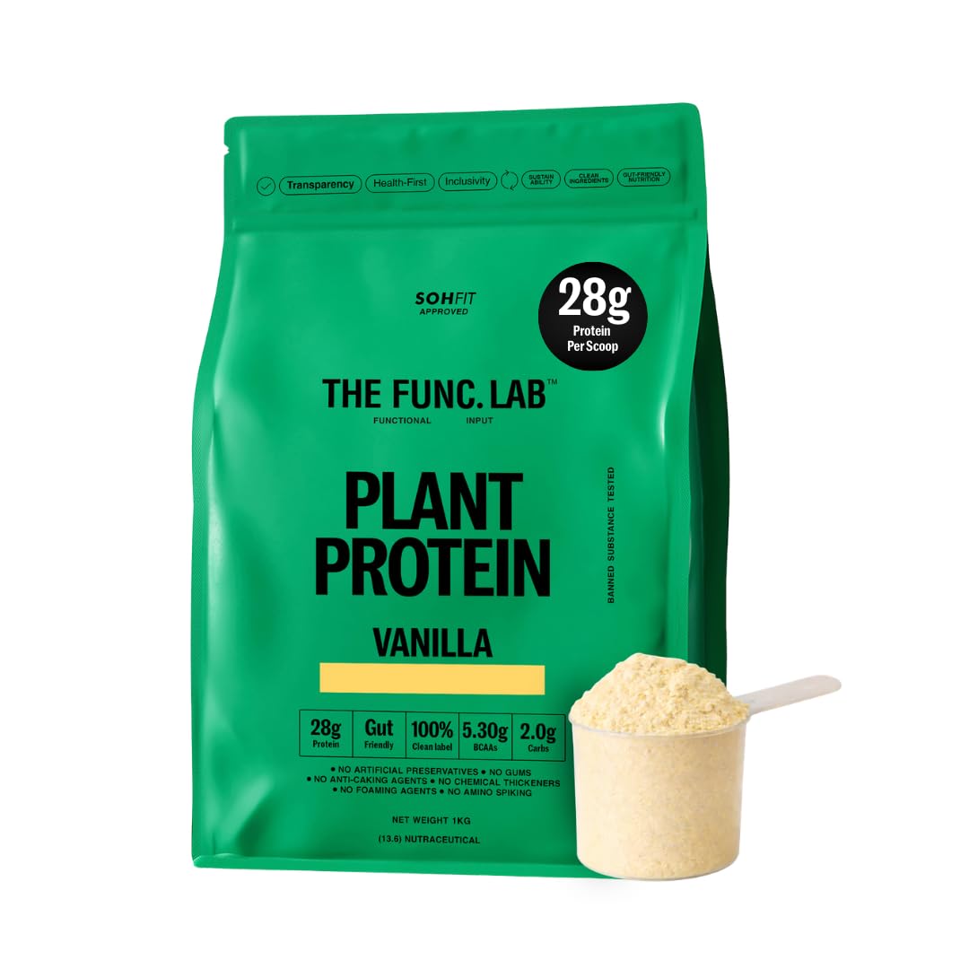 The Func. Lab Plant Protein for Men and Women – Vanilla Flavour | 1 kg | 28g Protein per Scoop | Pea and Rice Blend | Vegan, Sugar‑Free | 100% Clean Label, Gut Friendly, Vegetarian