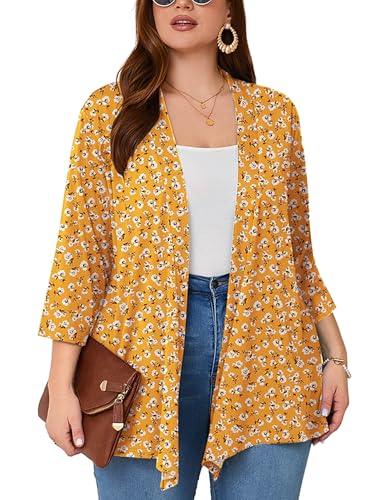 Image of AusLook Women's Plus Size Lightweight Open Front Cardigan 3 /4 Sleeve Cover Ups Shrugs Shawls and Wraps Kimono Jacket Coat