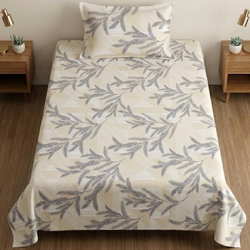 Image of Mafatlal 186 TC Metro Cotton Single Bedsheet | 90 x 60 Inch|Soft, Breathable & Lightweight | with Matching Pillow Cover| Cream Black