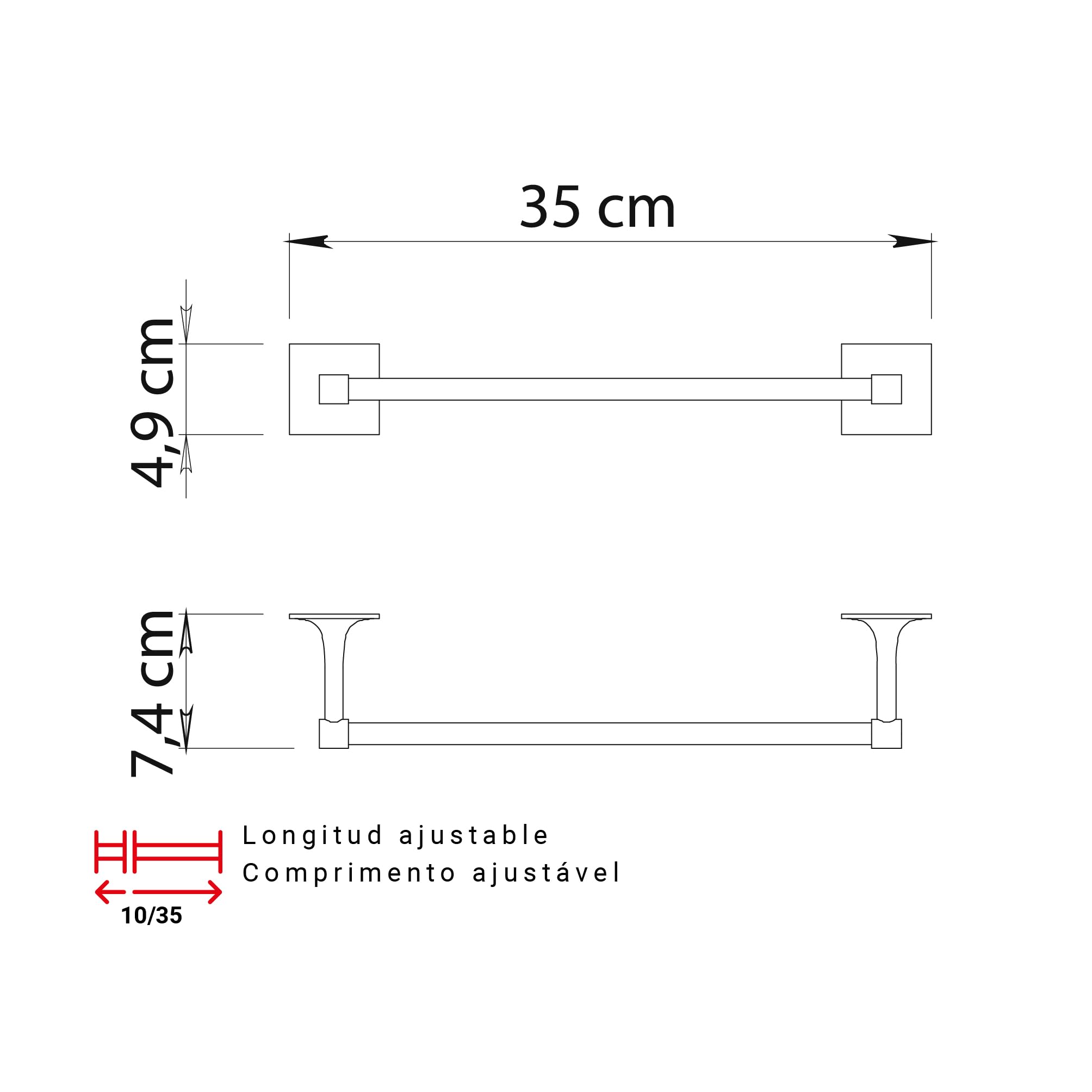 Gedy Wizard Asciugamani 30cm, Misure: 4,9X35X7,4 CM, Porta salviette in Ottone e Cromall, Finitura Cromo, Fissabile con Biadesivo 3m, Barre Accorciabili, Design R&S, 2 Anni di Garanzia, Unica