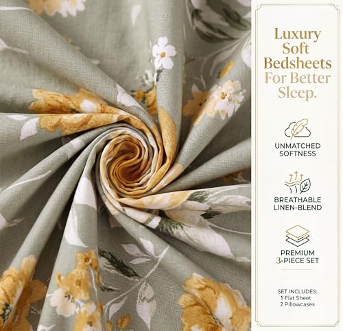 Image of HOMEKART Floral Printed King Size Cotton Bedsheet with 2 Pillow Covers | Luxury Double Bed Bedding Set 86x88 Inches | Ultra Soft, Breathable & Wrinkle Resistant & Home Decor (Pastel Sage Green)
