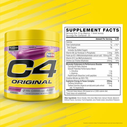 Image of C4 Original Pre Workout - Popsicle Grape - Pre-Workout for Endurance, Focus & Performance with 200mg Caffeine, Beta-Alanine, Creatine Nitrate, L-Arginine & PeptiPump - Sugar Free, 25 Servings