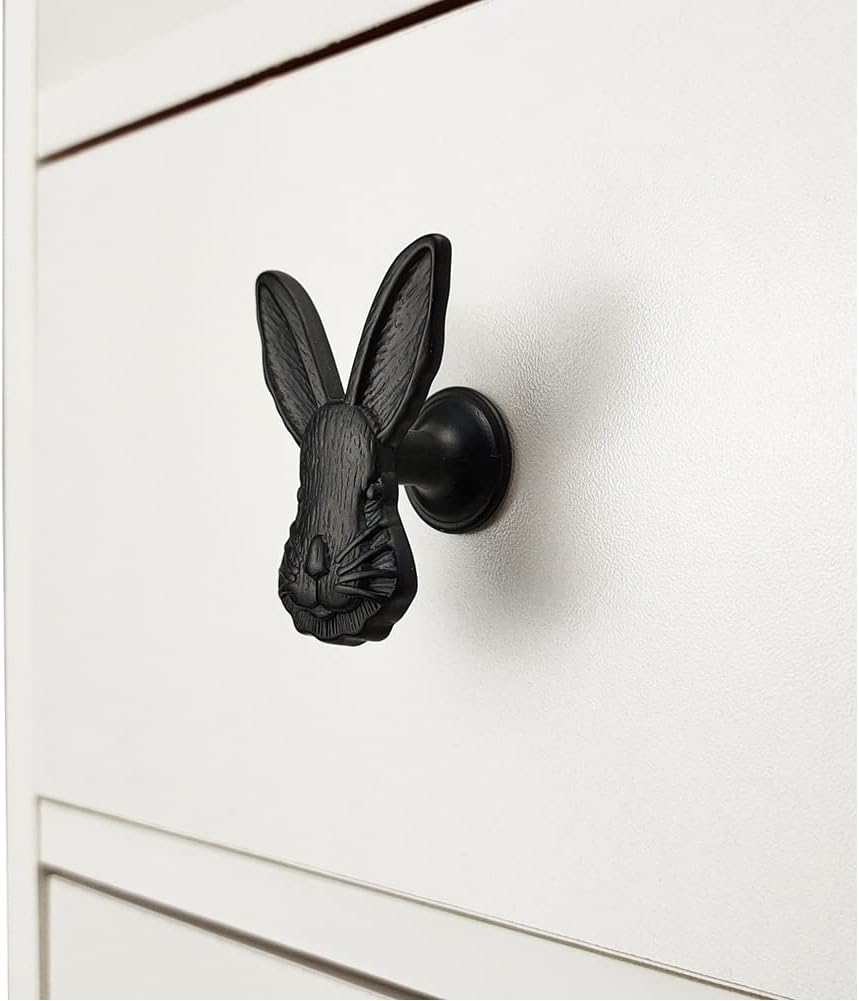Rabbit Drawer Knobs Animal Cabinet Knobs for Wardrobes Cupboard Dresser Furniture Door Single Hole Handles Home Hardware Decorative 6 Pieces (Black)